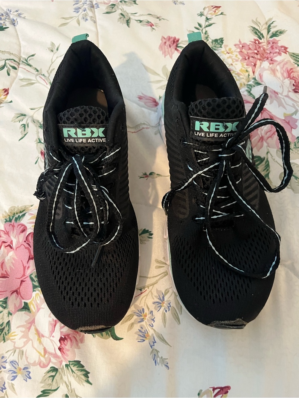 RBX Black Sneakers with Mint Green Logo Accents